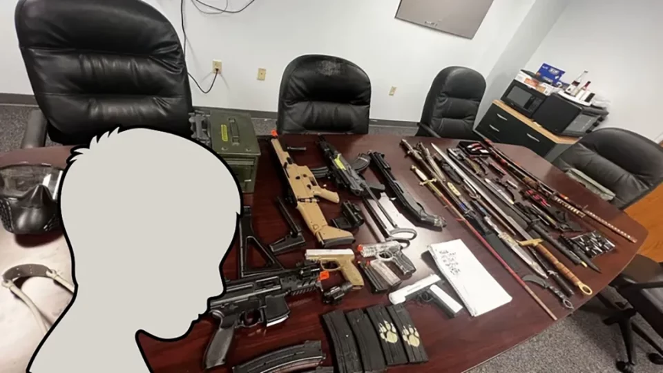 Arsenal encontrado na casa do menor de 11 anos acusado de perpetrar um atentado contra uma escola em Port Orange (Foto: Delegacia de Polícia do xerife de Volusia)