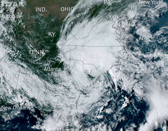 Os remanescentes da tempestade se moverão para a Virgínia, trazendo o potencial de algumas chuvas de inundação em toda a comunidade na manhã de quarta-feira (18) (Foto: NOOA)