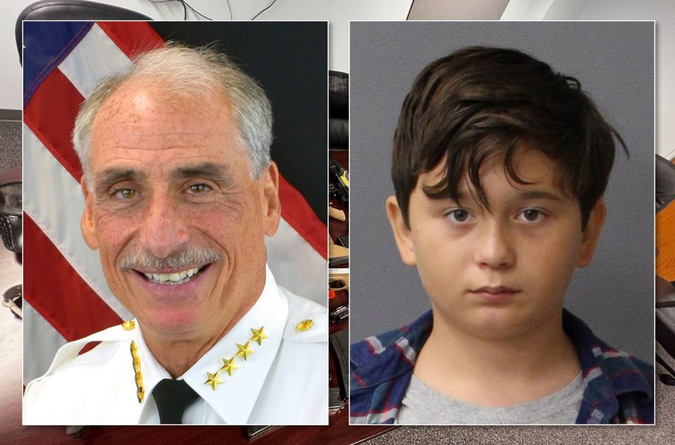 Xerife Mike Chitwood e menino de 11 anos preso por ameaças de tiroteio em escolas (Fotos: Florida Sheriffs Association/Facebook/Sheriffchitwood)