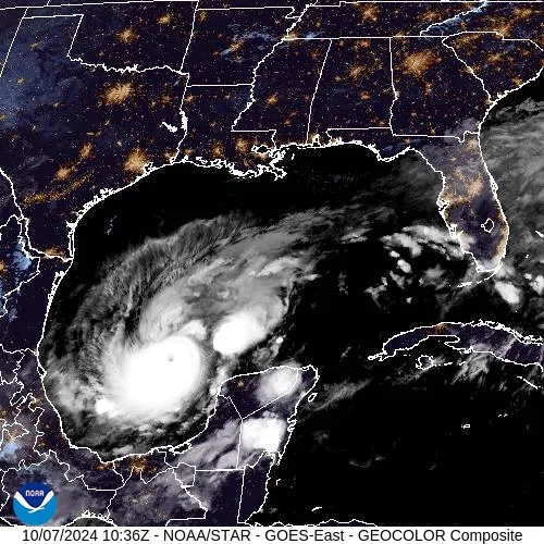 Fotografia da tormenta na manhã desta segunda-feira mostram a evolução do furacão Milton em direção à Flórida (Foto: NOAA)