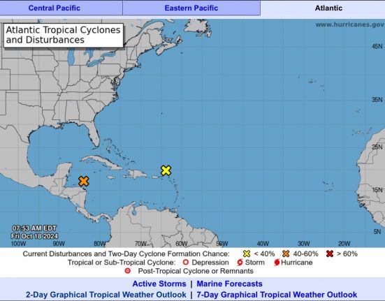 Meteorologistas acompanham dois sistemas em formação, sendo um deles a noroeste do Mar do Caribe (foto: NHC website)