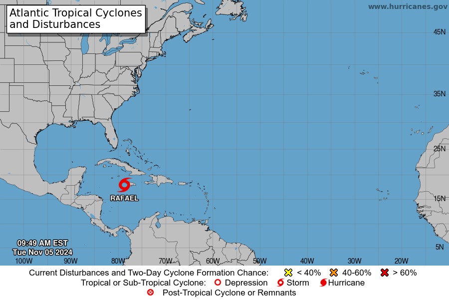 Fortes chuvas deverão se espalhar para o norte da Flórida e áreas próximas do sudeste dos Estados Unidos nos próximos dias (Reprodução NHC)