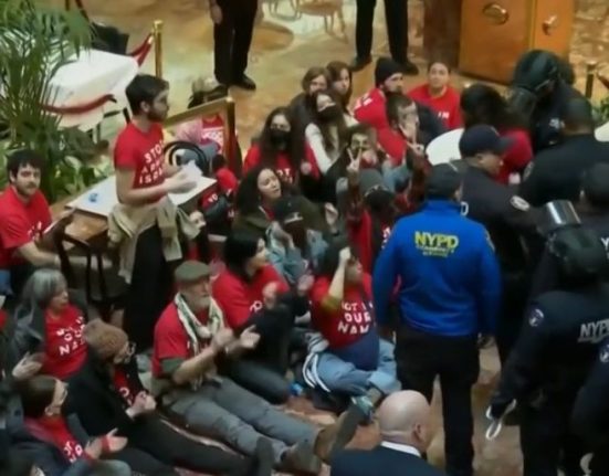 Cerca de 150 pessoas protestaram contra a prisão e detenção do estudante da Universidade de Columbia (Foto: Reprodução TV)